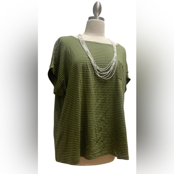 Talbots Olive Striped Short Sleeve Tee - Picture 1 of 5